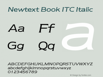 Newtext Book ITC Italic Version 001.000 Font Sample