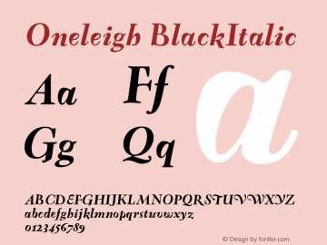Oneleigh BlackItalic Version 001.000 Font Sample