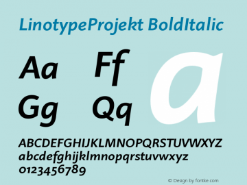 LinotypeProjekt BoldItalic Version 005.000 Font Sample