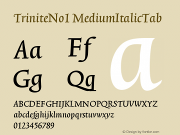 TriniteNo1 MediumItalicTab Version 001.000 Font Sample