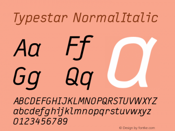 Typestar NormalItalic Version 001.000 Font Sample