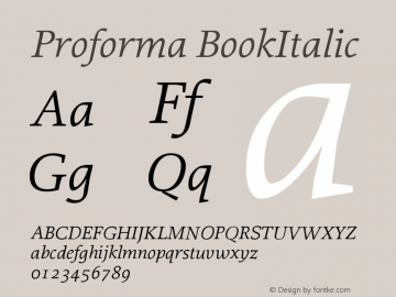 Proforma BookItalic Version 001.000 Font Sample