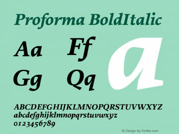 Proforma BoldItalic Version 001.000 Font Sample