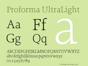 Proforma UltraLight Version 001.000 Font Sample