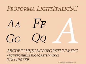 Proforma LightItalicSC Version 001.000 Font Sample