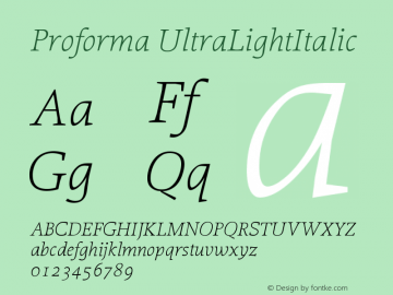 Proforma UltraLightItalic Version 001.000 Font Sample