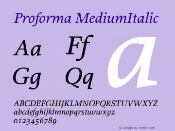 Proforma MediumItalic Version 001.000 Font Sample