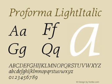 Proforma LightItalic Version 001.000 Font Sample