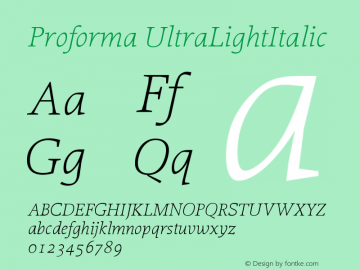 Proforma UltraLightItalic Version 001.000 Font Sample
