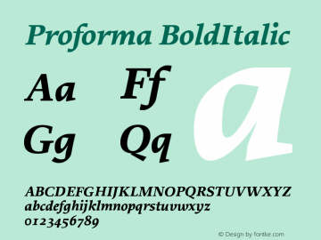 Proforma BoldItalic Version 001.000 Font Sample