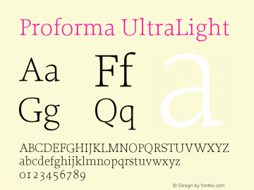 Proforma UltraLight Version 001.000 Font Sample
