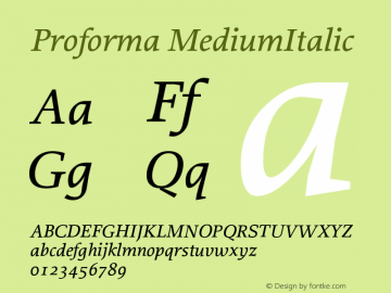 Proforma MediumItalic Version 001.000 Font Sample