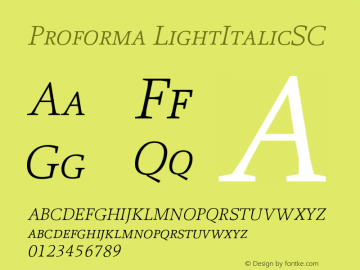 Proforma LightItalicSC Version 001.000 Font Sample