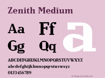 Zenith Medium Version 001.001 Font Sample