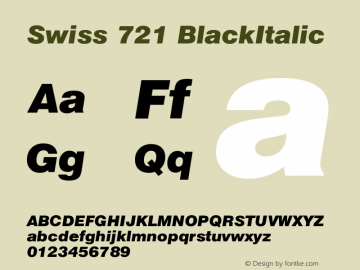 Swiss 721 BlackItalic Version 003.001 Font Sample