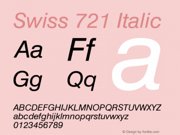 Swiss 721 Italic Version 003.001 Font Sample