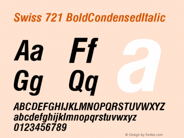 Swiss 721 BoldCondensedItalic Version 003.001 Font Sample