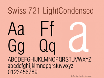 Swiss 721 LightCondensed Version 003.001 Font Sample