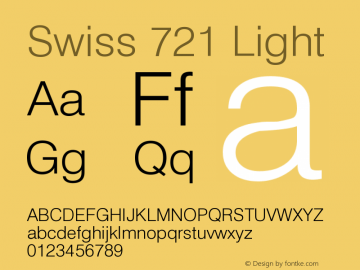 Swiss 721 Light Version 003.001 Font Sample