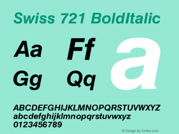 Swiss 721 BoldItalic Version 003.001 Font Sample
