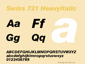 Swiss 721 HeavyItalic Version 003.001 Font Sample