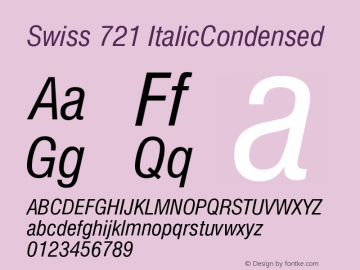 Swiss 721 ItalicCondensed Version 003.001 Font Sample