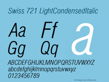 Swiss 721 LightCondensedItalic Version 003.001图片样张