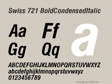 Swiss 721 BoldCondensedItalic Version 003.001 Font Sample