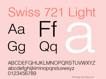 Swiss 721 Light Version 003.001 Font Sample