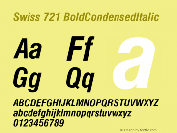 Swiss 721 BoldCondensedItalic Version 003.001 Font Sample