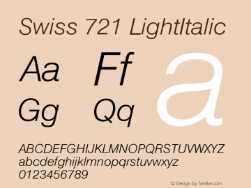 Swiss 721 LightItalic Version 003.001 Font Sample