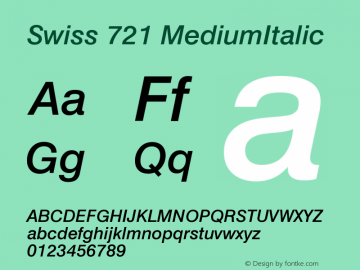 Swiss 721 MediumItalic Version 003.001 Font Sample