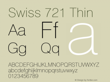 Swiss 721 Thin Version 003.001 Font Sample