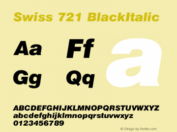 Swiss 721 BlackItalic Version 003.001 Font Sample
