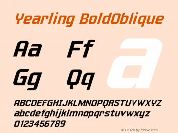 Yearling BoldOblique Version 001.000 Font Sample