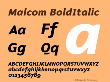 Malcom BoldItalic Version 001.000 Font Sample