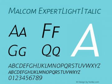 Malcom ExpertLightItalic Version 001.000 Font Sample