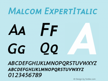 Malcom ExpertItalic Version 001.000 Font Sample