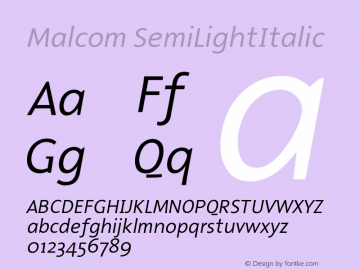 Malcom SemiLightItalic Version 001.000图片样张