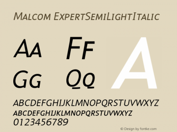Malcom ExpertSemiLightItalic Version 001.000 Font Sample