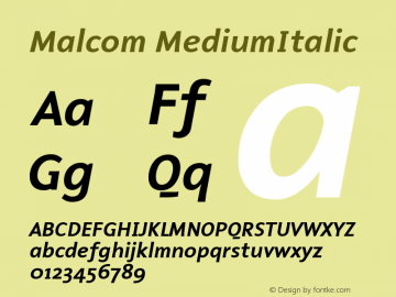 Malcom MediumItalic Version 001.000 Font Sample