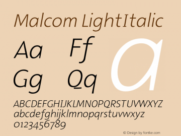 Malcom LightItalic Version 001.000 Font Sample