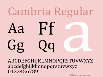 Cambria Regular Version 5.96 Font Sample