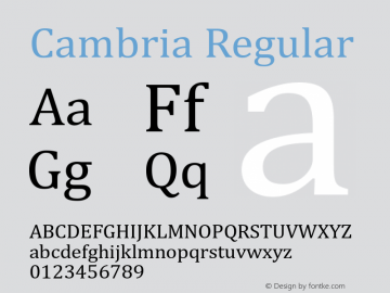Cambria Regular Version 5.97 Font Sample