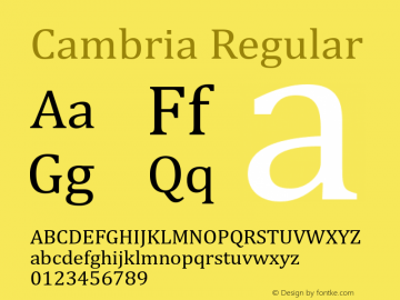 Cambria Regular Version 5.98 Font Sample