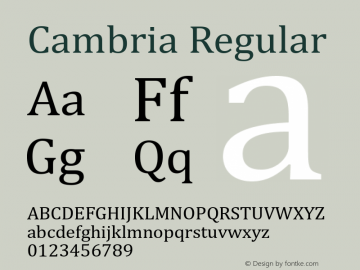 Cambria Regular Version 6.80 Font Sample