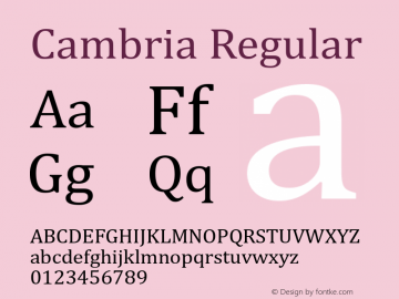 Cambria Regular Version 6.82 Font Sample