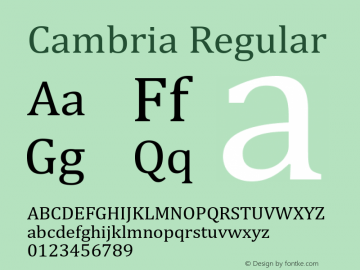 Cambria Regular Version 6.90 Font Sample