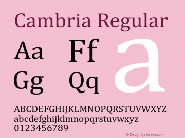 Cambria Regular Version 6.83 Font Sample