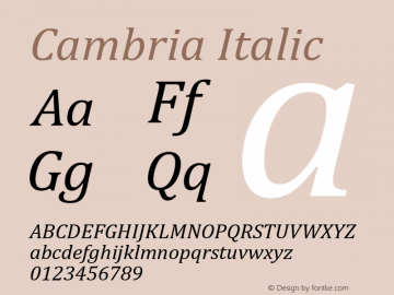 Cambria Italic Version 6.90 Font Sample